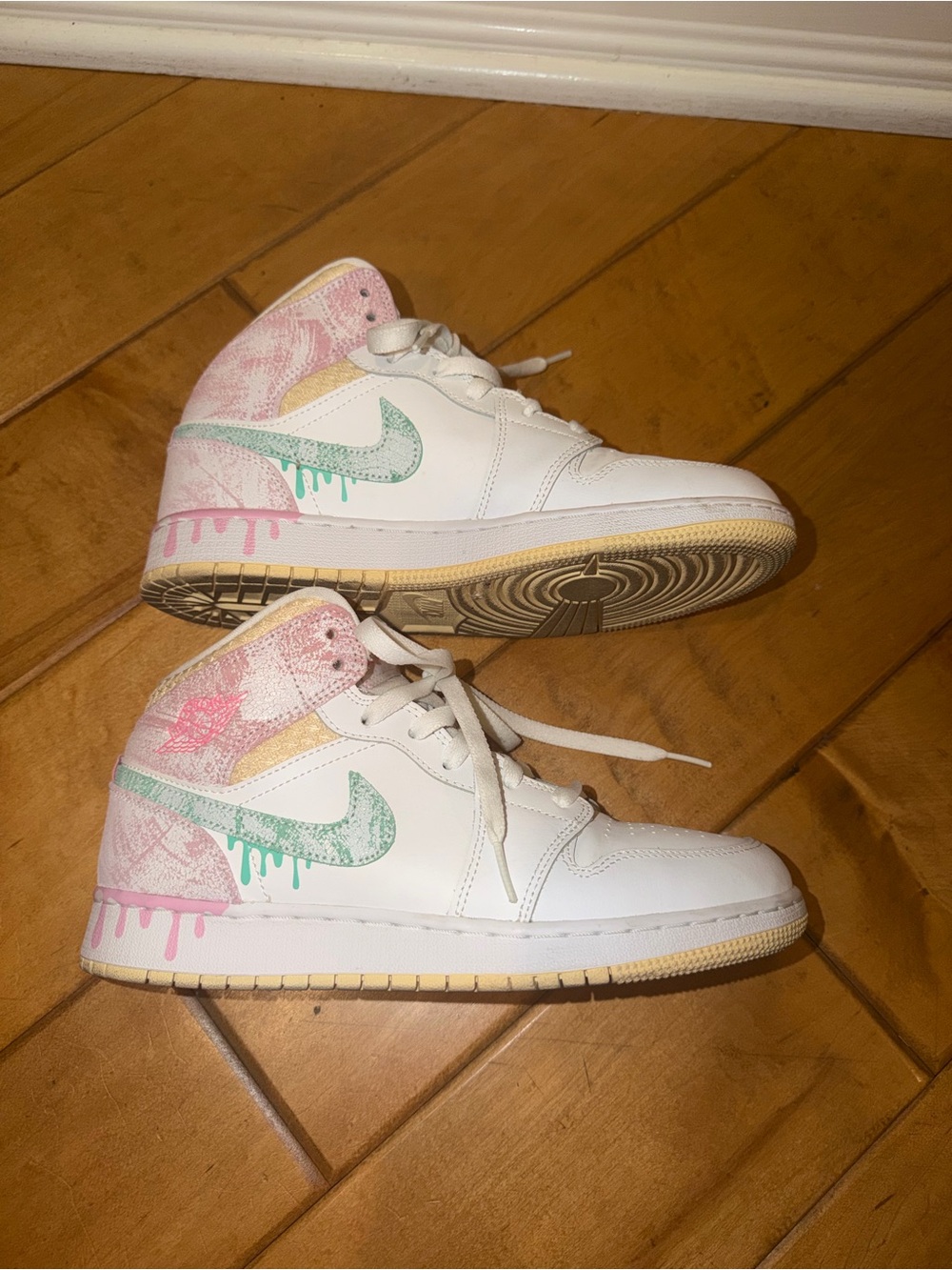Nike Air Jordan White High-Tops with Bright Pink Insole Ice cream drip